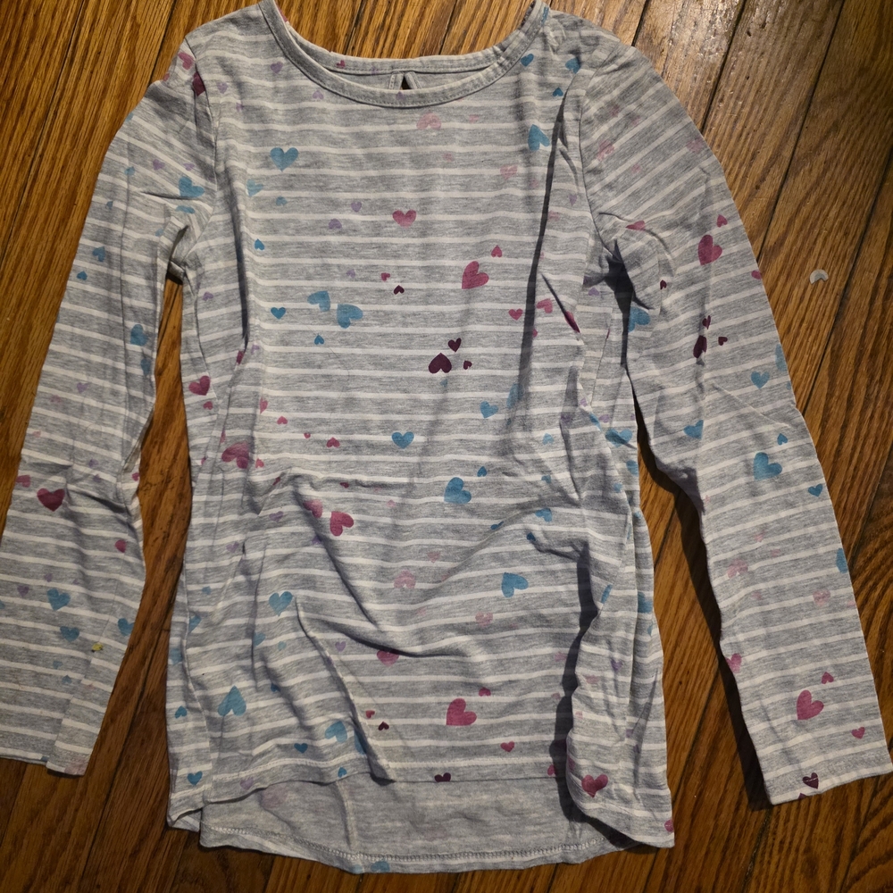 jumping beans Gray Striped Long Sleeve Shirt with Blue and Pink Hearts
